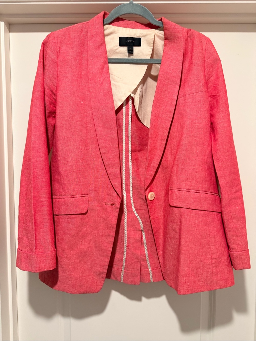 J. Crew Coral-Red Linen-Blend Shawl Collar Blazer